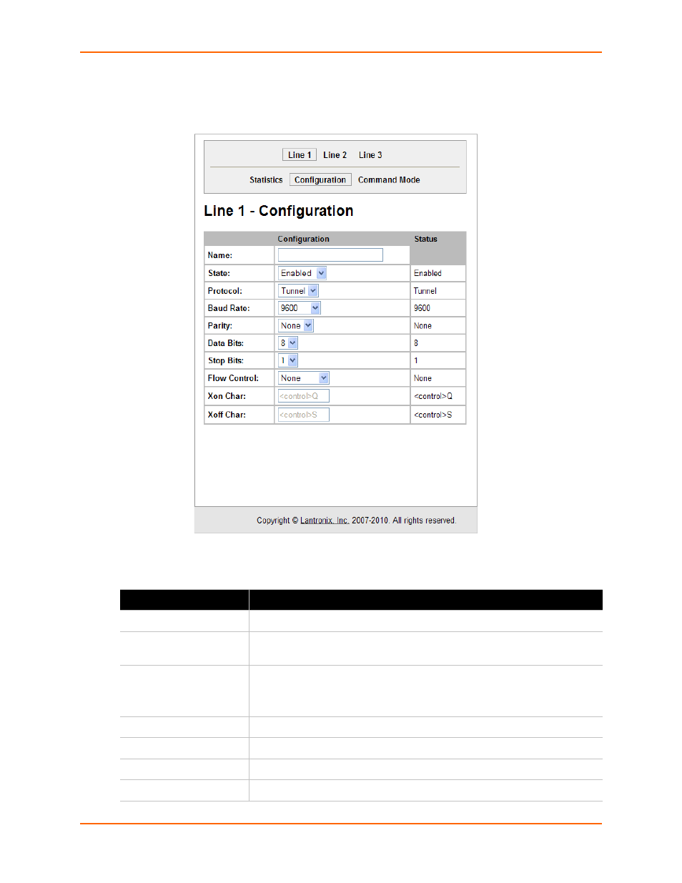 Table 6-1 line 1 configuration fields | Lantronix XPort AR User Manual | Page 34 / 142