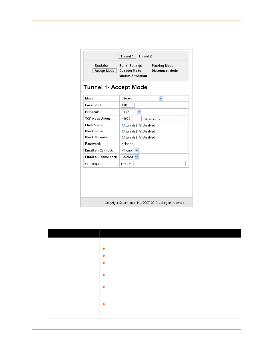Table 6-6 tunnel accept mode fields | Lantronix XPort AR User Manual | Page 44 / 142
