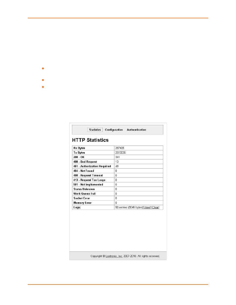 Http, Http statistics | Lantronix XPort AR User Manual | Page 75 / 142