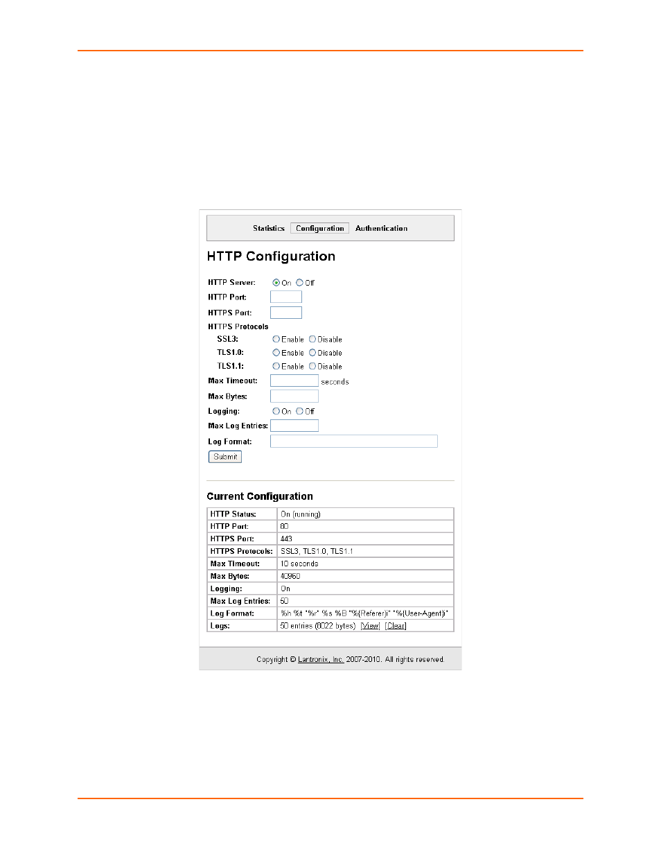 Http configuration | Lantronix XPort AR User Manual | Page 76 / 142