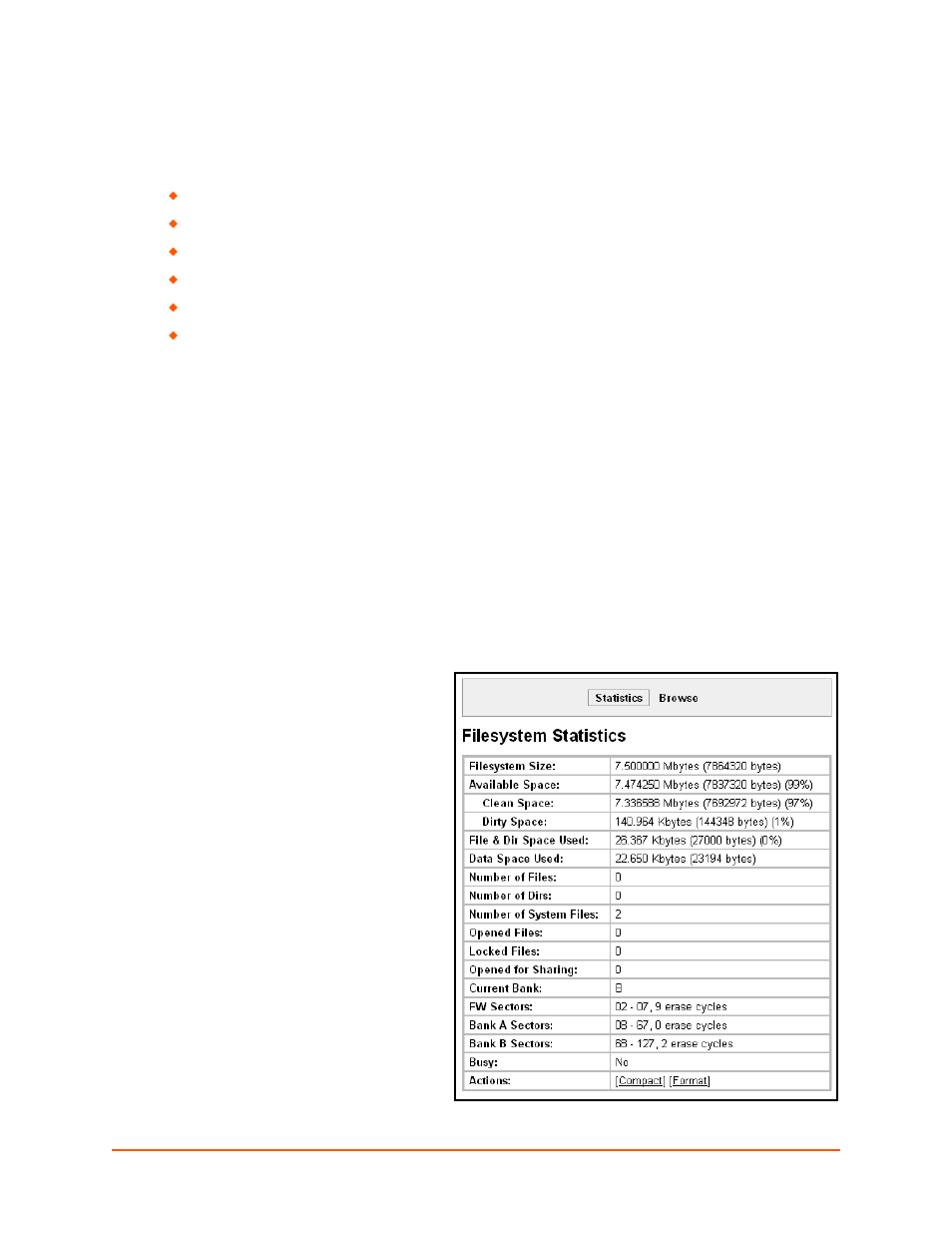 Maintenance and diagnostics settings, Filesystem settings, Filesystem statistics | To view filesystem statistics, To compact or format the filesystem, Figure 12-1 filesystem statistics, Chapter 12: maintenance and diagnostics settings | Lantronix XPORT PROTM 900-560 User Manual | Page 103 / 154