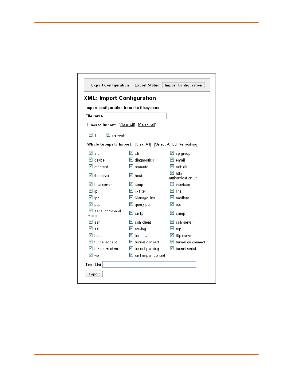 Figure 13-13 xml: import from filesystem, See import configuration from the filesystem on | Lantronix XPORT PROTM 900-560 User Manual | Page 135 / 154