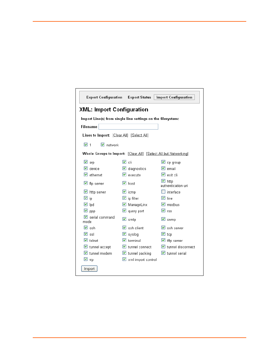 To modify single line settings on the filesystem, See import line(s) from single line | Lantronix XPORT PROTM 900-560 User Manual | Page 137 / 154
