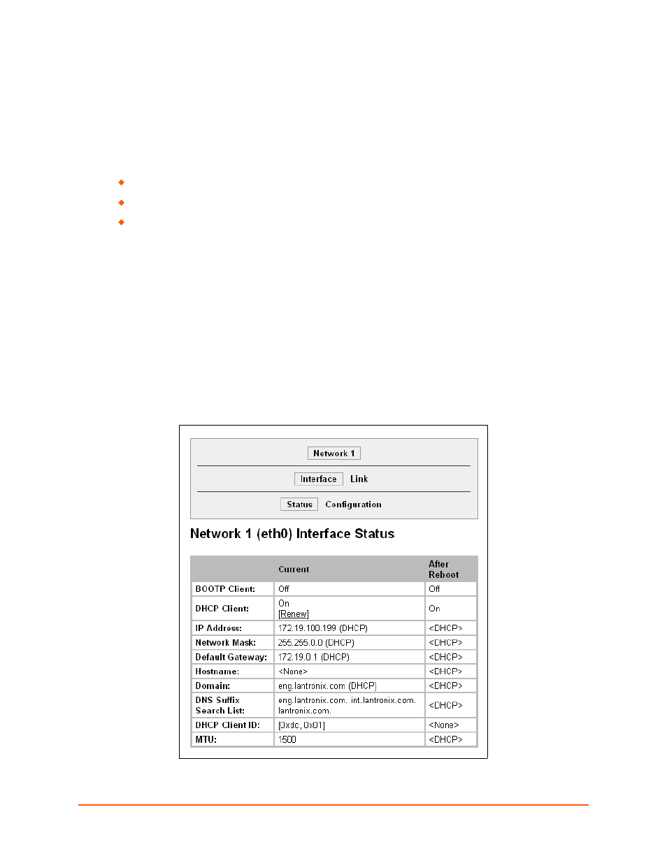 Network settings, Network 1 (eth0) interface status, To view the network interface status | Figure 5-1 network 1 (eth0) interface status, Chapter 5: network settings | Lantronix XPORT PROTM 900-560 User Manual | Page 28 / 154
