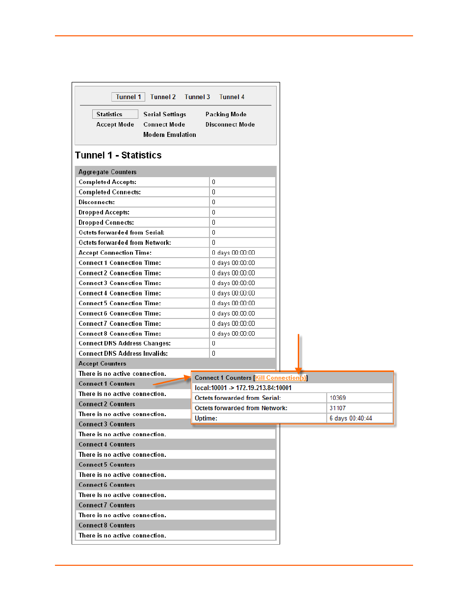 Figure 6-6 tunnel 1 statistics | Lantronix XPORT PROTM 900-560 User Manual | Page 38 / 154