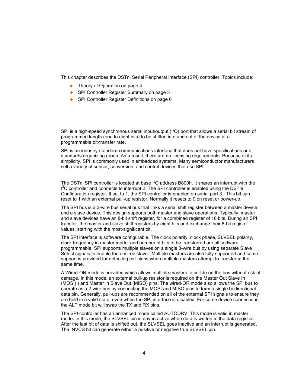 Spi controller, Theory of operation, Spi background | Dstni spi controller | Lantronix DSTni-EX User Manual | Page 12 / 95