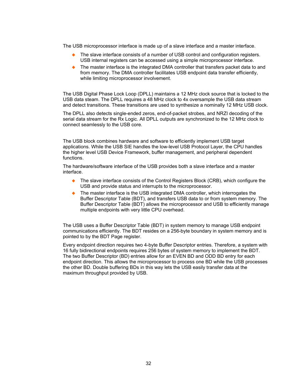 Microprocessor interface, Digital phase lock loop logic, Buffer descriptor table | Usb hardware/software interface | Lantronix DSTni-EX User Manual | Page 40 / 95