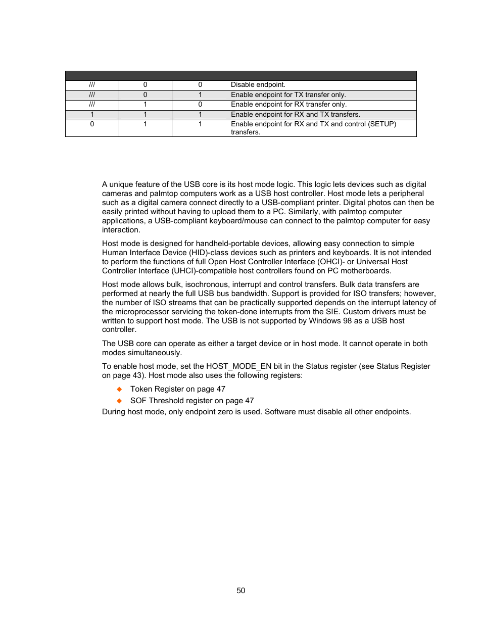 Host mode operation, Table 4-23. endpoint control register definitions | Lantronix DSTni-EX User Manual | Page 58 / 95