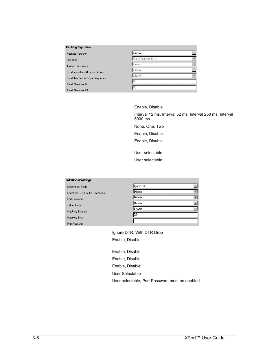Packing algorithm, Additional settings, Packing algorithm -8 | Additional settings -8 | Lantronix XPort User Manual | Page 22 / 87