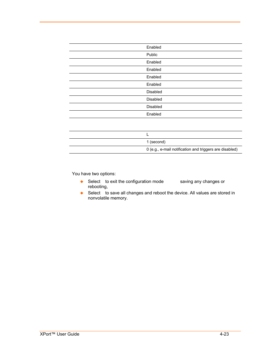 Security settings, E-mail settings, Exit configuration mode | Security settings -23, E-mail settings -23, Exit configuration mode -23 | Lantronix XPort User Manual | Page 47 / 87