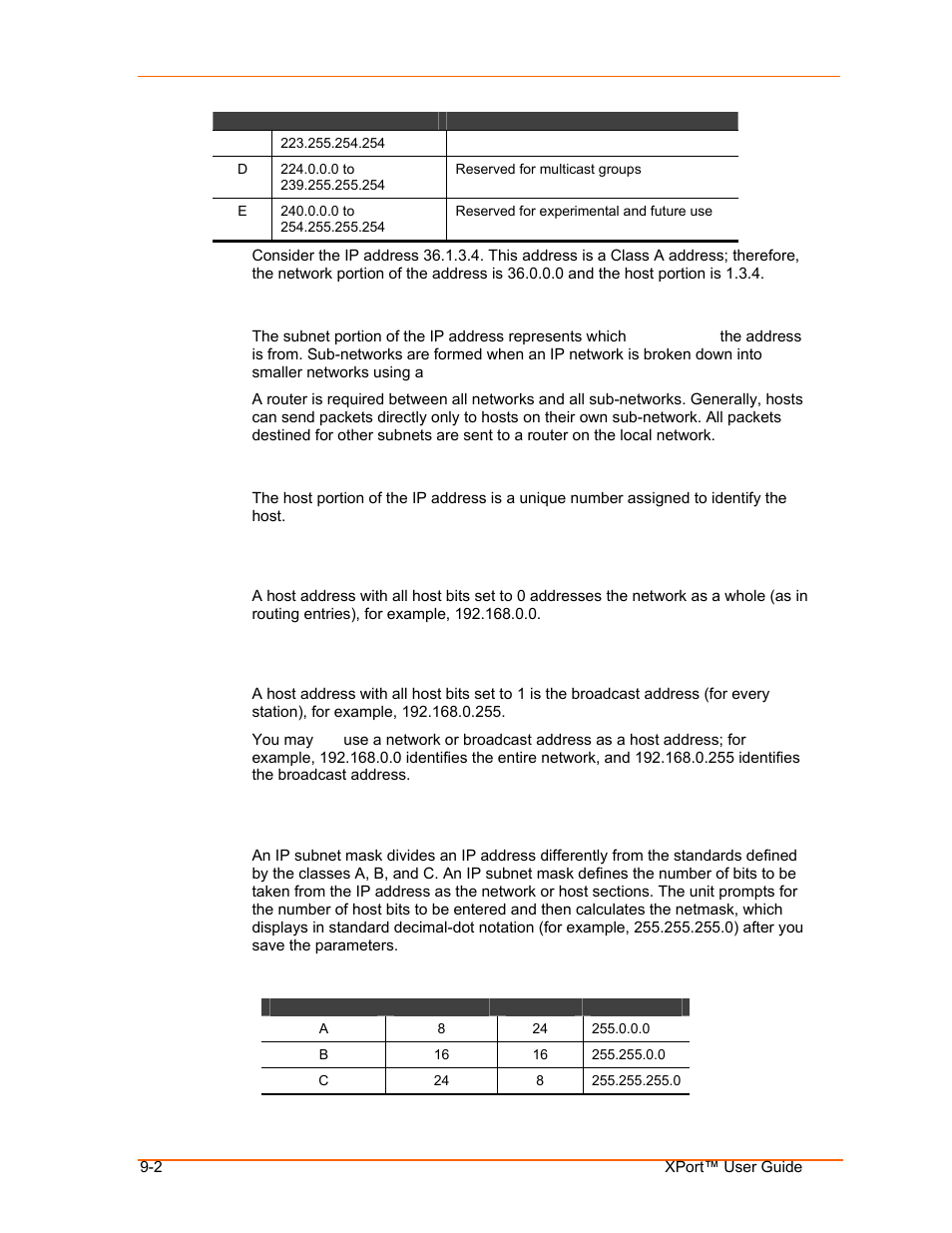 Subnet portion, Host portion, Network address | Broadcast address, Ip subnet mask, Subnet portion -2, Host portion -2, Network address -2, Broadcast address -2, Ip subnet mask -2 | Lantronix XPort User Manual | Page 64 / 87