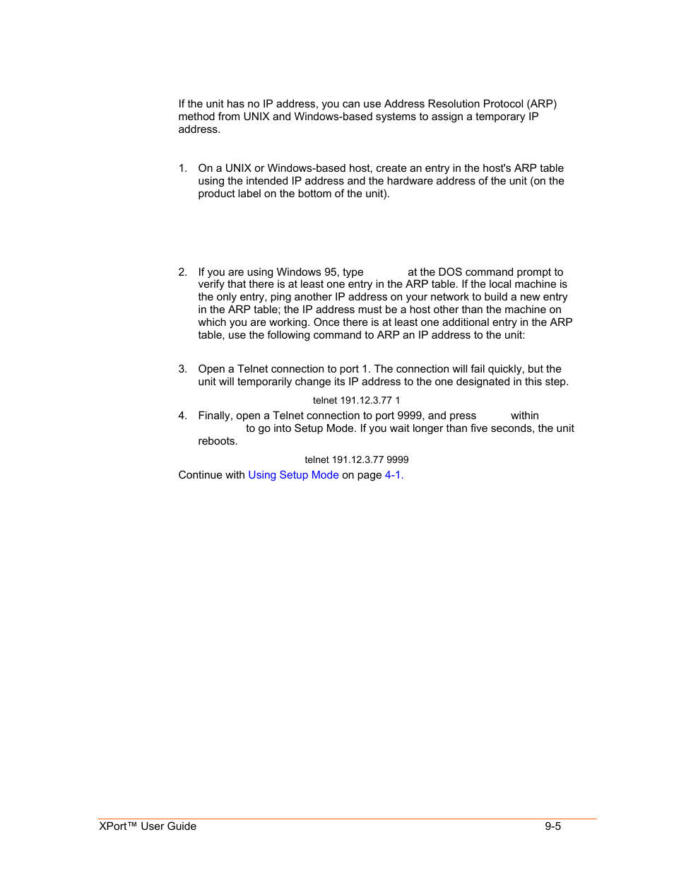 Arp and telnet, Arp and telnet -5 | Lantronix XPort User Manual | Page 67 / 87