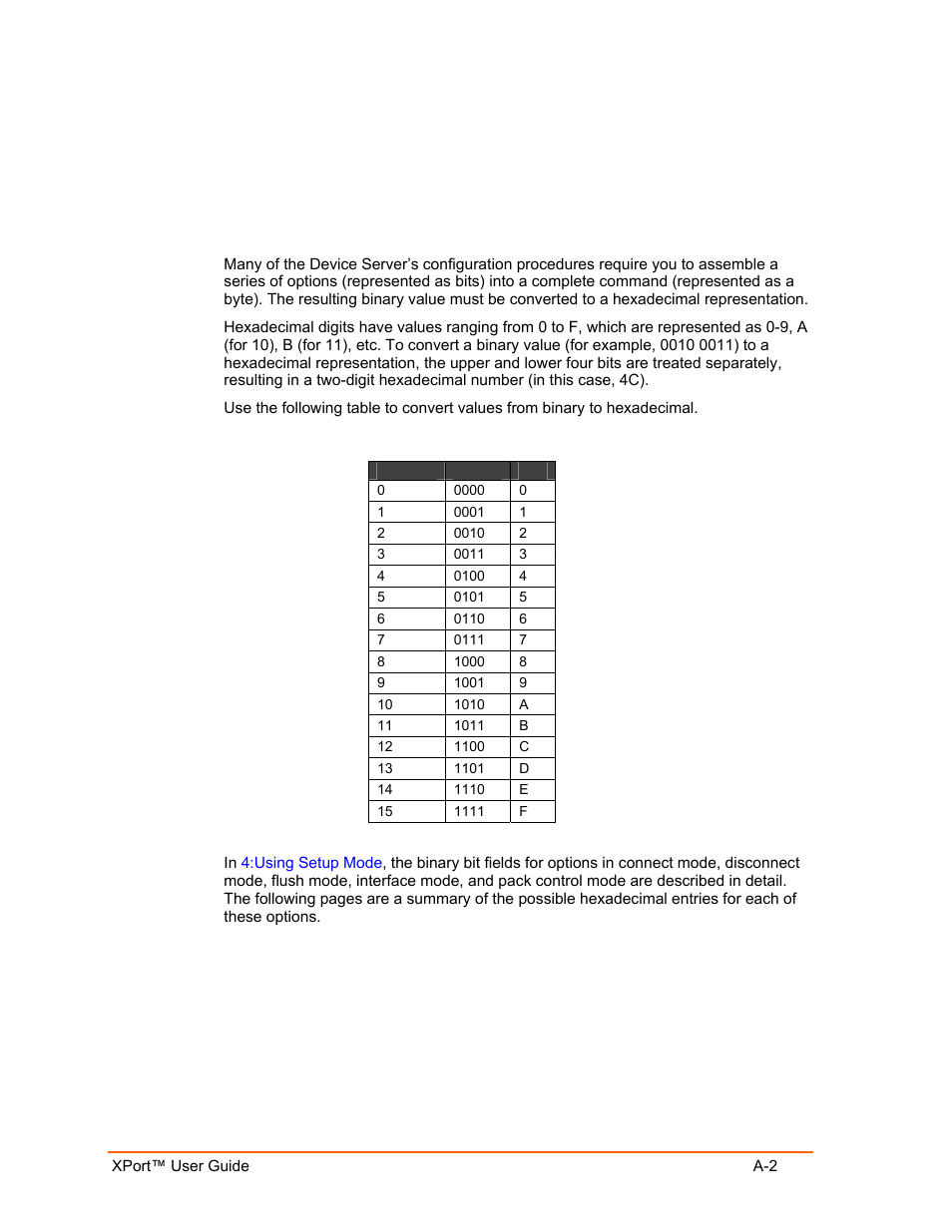 Binary to hex conversions, A: binary to hex conversions a-2, A: binary to hex conversion | Lantronix XPort User Manual | Page 68 / 87