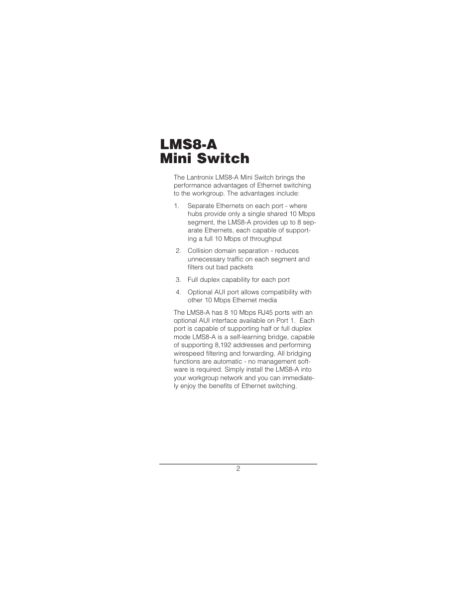Lms8-a mini switch | Lantronix LMS8-A User Manual | Page 2 / 7