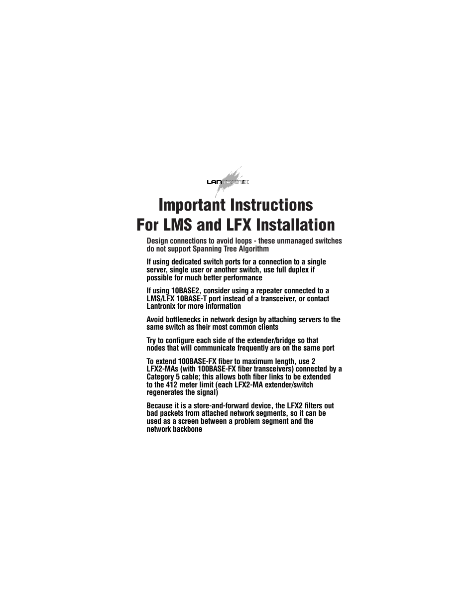 Mportant instructions for lms and lfx installation | Lantronix LMS8-A User Manual | Page 7 / 7