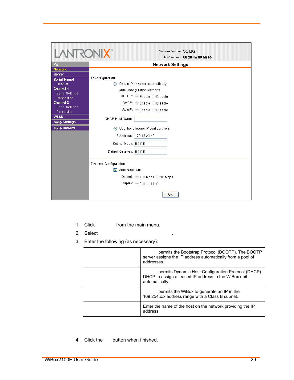 Automatic ip address configuration, Figure 4-2. network settings | Lantronix Ethernet User Manual | Page 29 / 92