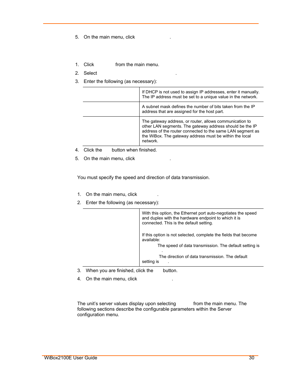 Server configuration, Static ip address configuration, Ethernet configuration | Lantronix Ethernet User Manual | Page 30 / 92