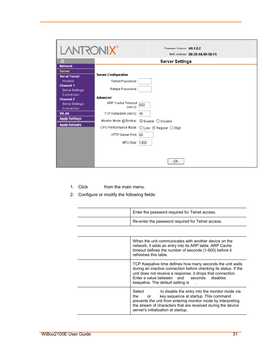 Figure 4-3. server settings | Lantronix Ethernet User Manual | Page 31 / 92