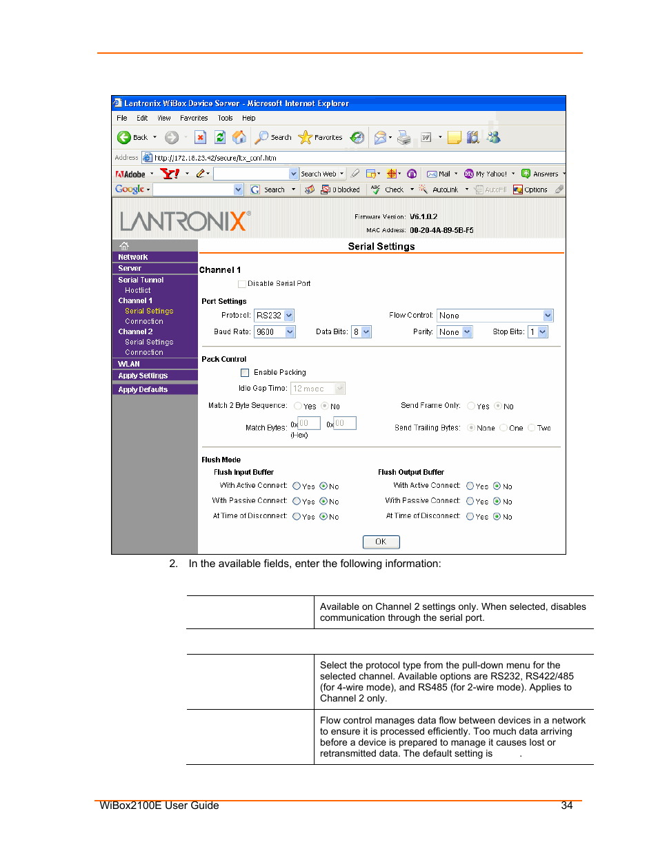 Figure 4-5. channel serial settings | Lantronix Ethernet User Manual | Page 34 / 92