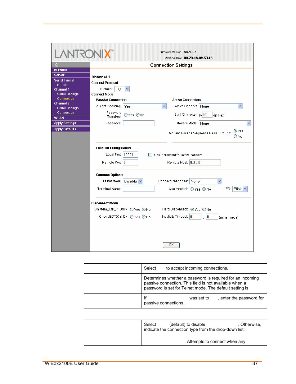 Figure 4-6. tcp connection settings | Lantronix Ethernet User Manual | Page 37 / 92
