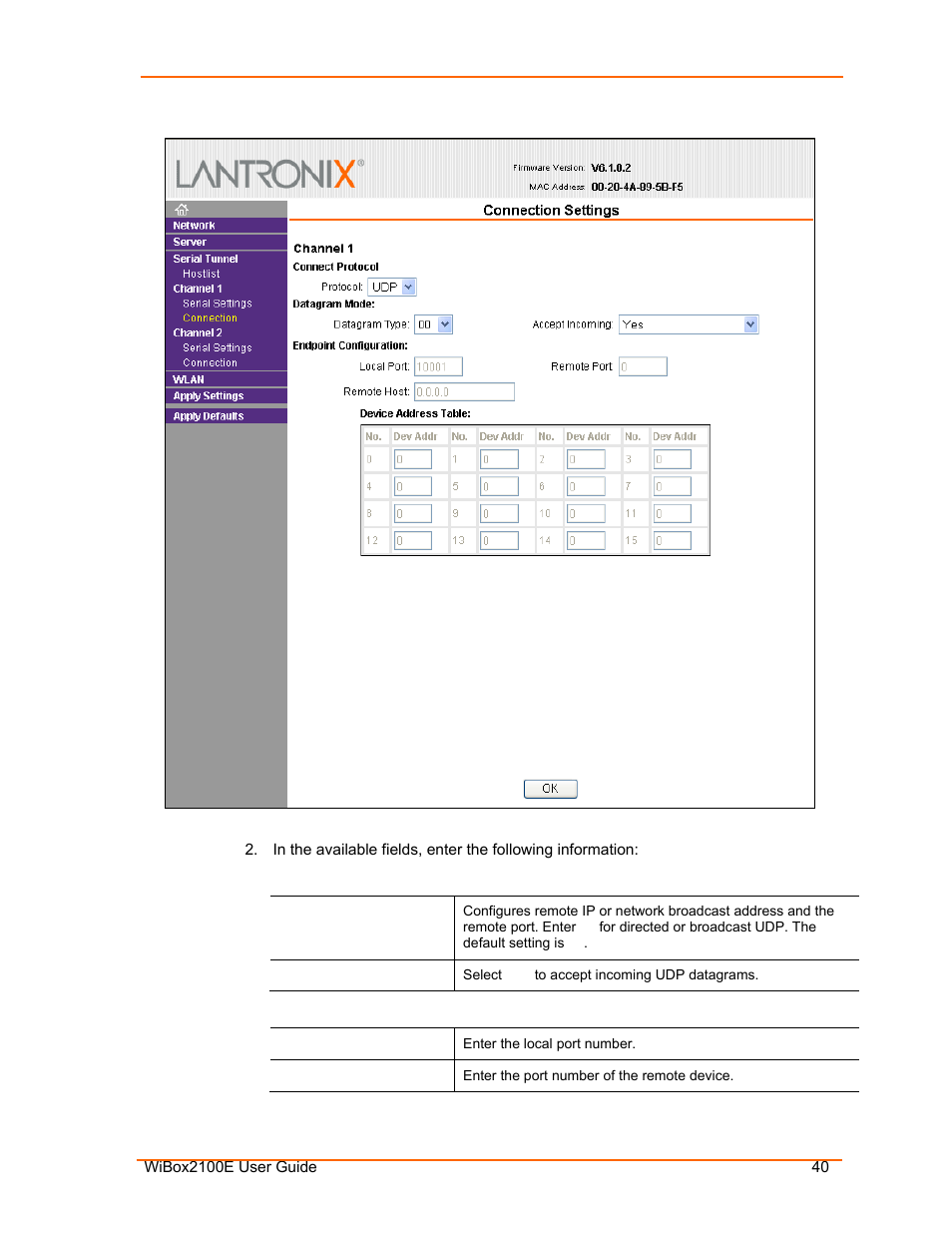 Figure 4-7. udp connection settings | Lantronix Ethernet User Manual | Page 40 / 92
