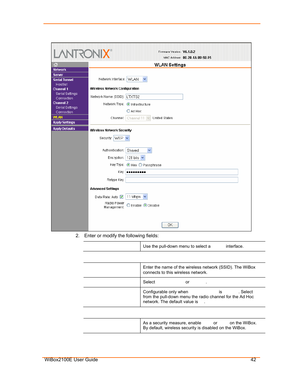Figure 4-8. wlan settings | Lantronix Ethernet User Manual | Page 42 / 92