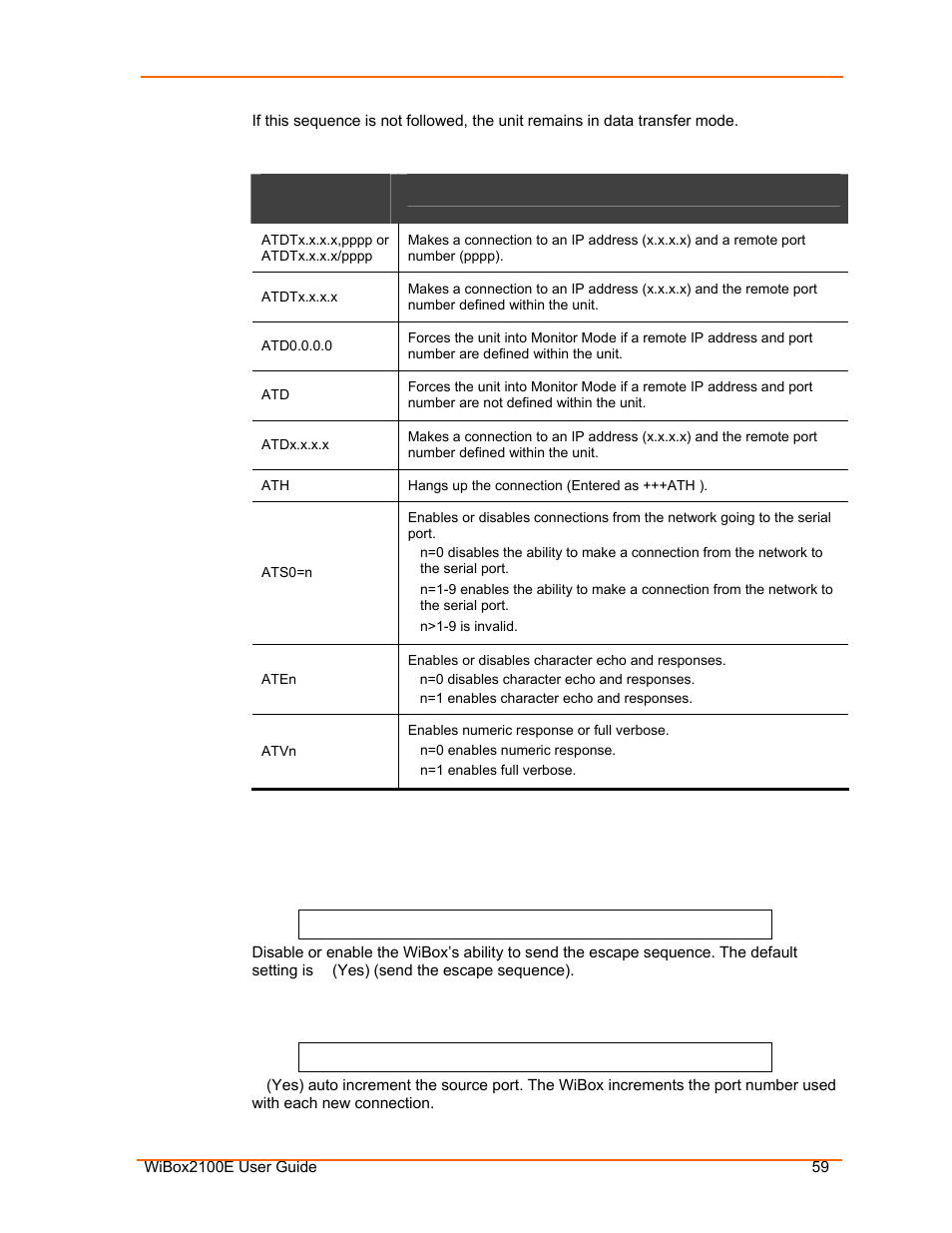 Send the escape sequence (+++) in modem mode, Auto increment source port, 6. modem mode commands | Lantronix Ethernet User Manual | Page 59 / 92