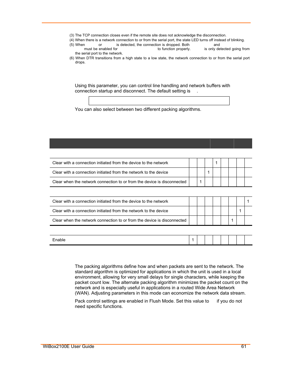 Flush mode (buffer flushing), Pack control, Table 7-8. flush mode options | Lantronix Ethernet User Manual | Page 61 / 92