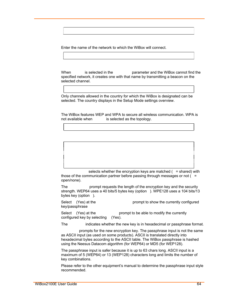 Network name (ssid), Adhoc network channel | Lantronix Ethernet User Manual | Page 64 / 92