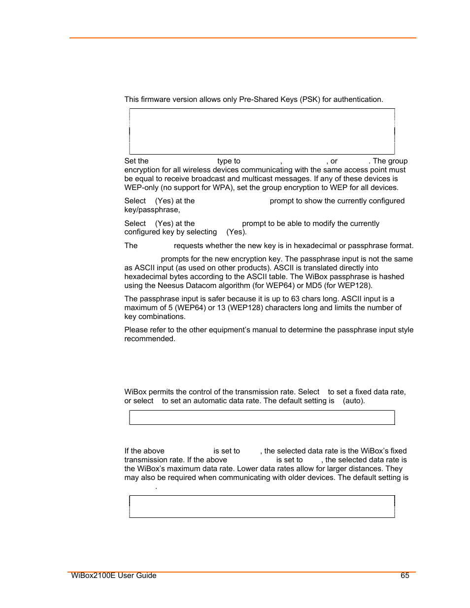 Fixed or automatic data rate, Transmission data rate | Lantronix Ethernet User Manual | Page 65 / 92