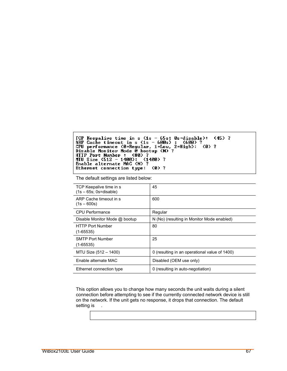 Setup mode: advanced settings, Expert settings (option 5), Tcp keepalive time in seconds | Figure 8-1. expert settings, Setup mode: advanced, Settings | Lantronix Ethernet User Manual | Page 67 / 92