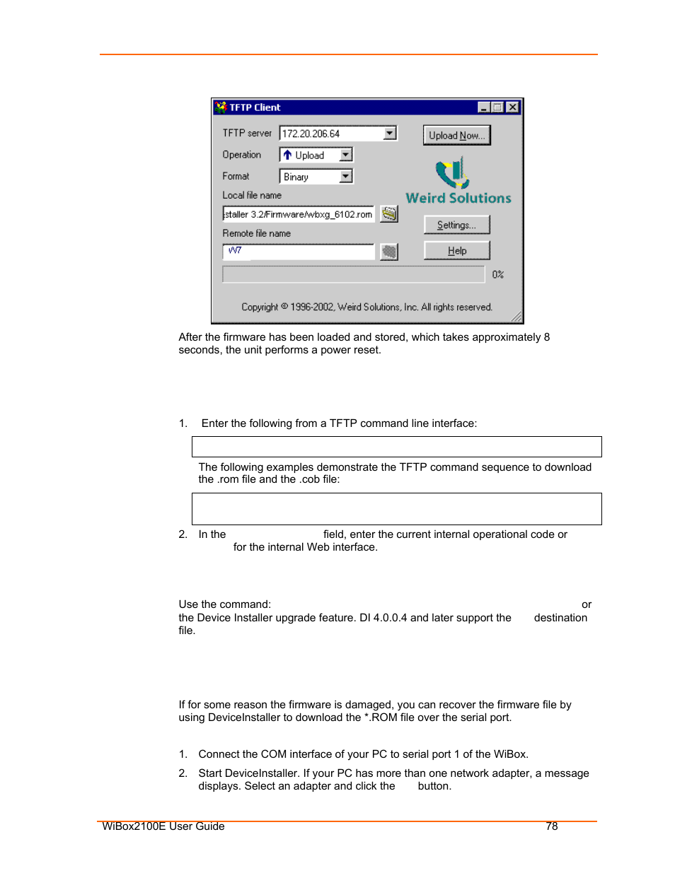 Using tftp: command line interface, Network upgrade, Figure 10-1. tftp window | Lantronix Ethernet User Manual | Page 78 / 92