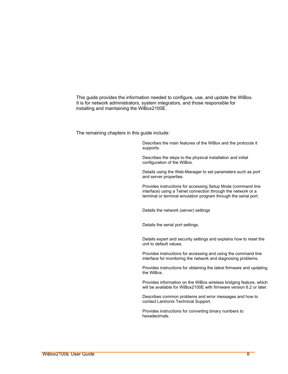 Using this guide, Purpose and audience, Chapter summary | Lantronix Ethernet User Manual | Page 8 / 92
