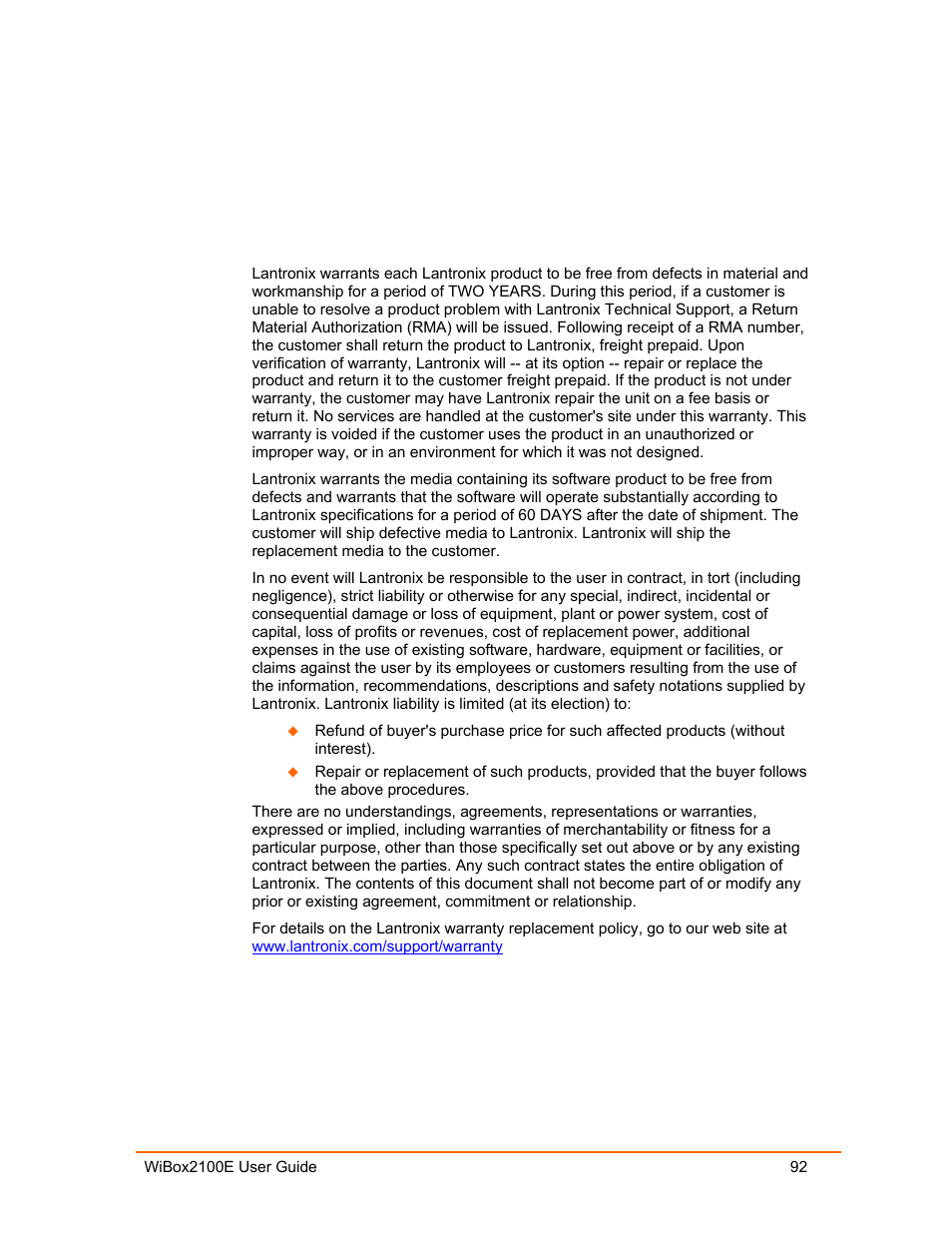 Warranty, Warranty 92 | Lantronix Ethernet User Manual | Page 92 / 92