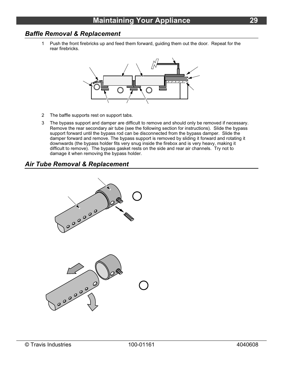 Maintaining your appliance 29, Baffle removal & replacement, Air tube removal & replacement | Lopi Endeavor User Manual | Page 29 / 38