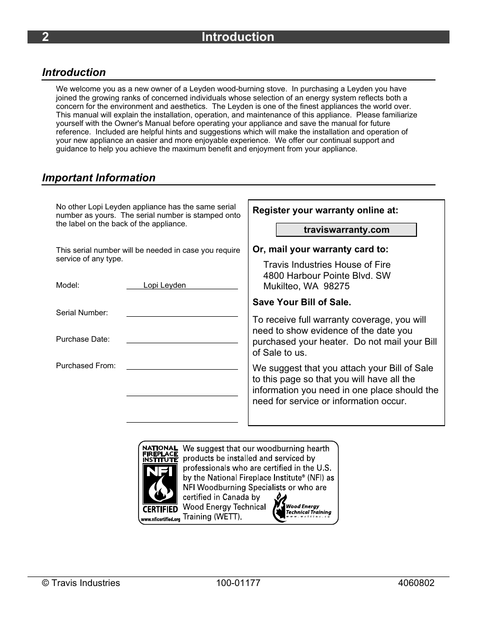 2introduction, Introduction, Important information | Lopi Stove User Manual | Page 2 / 40