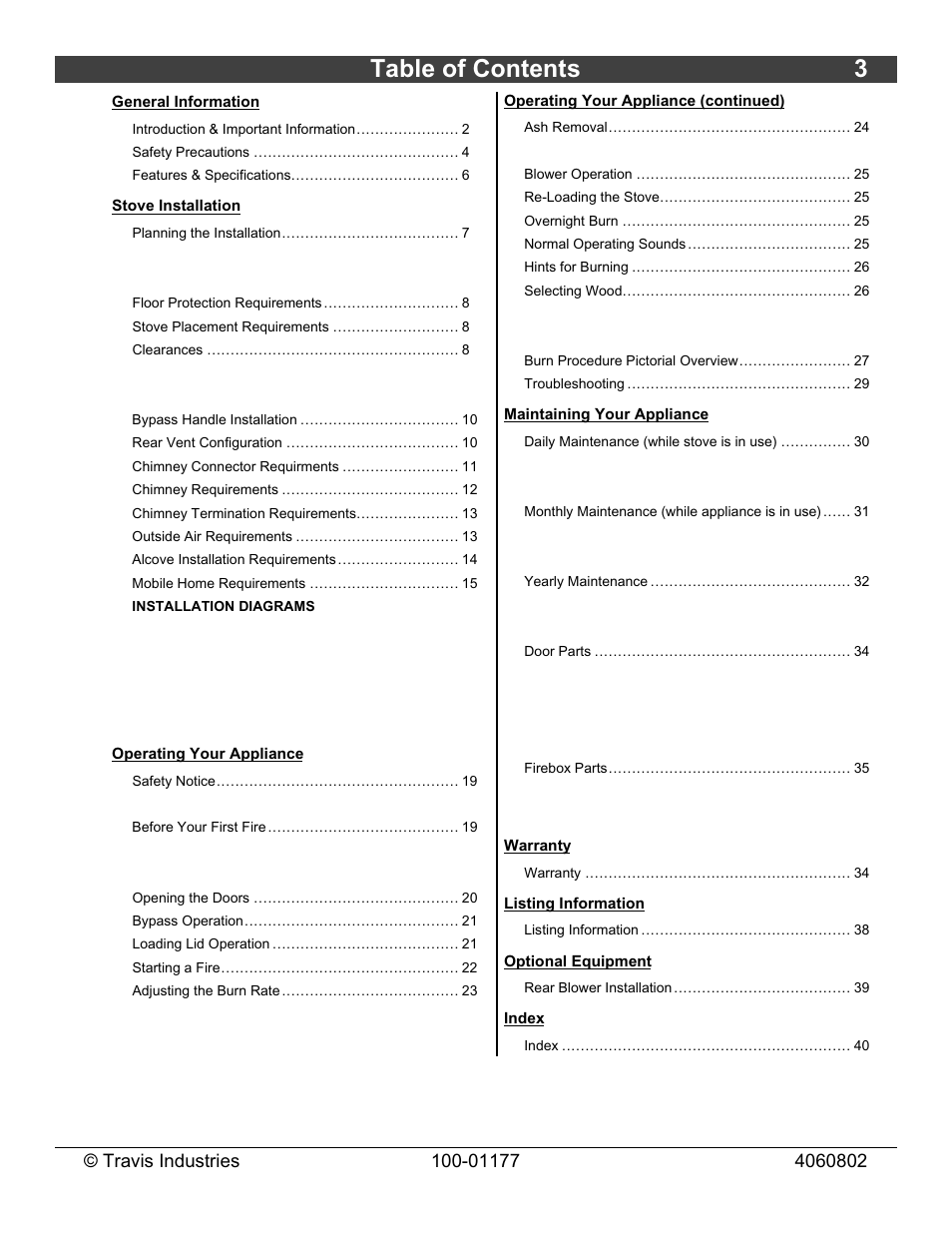 Table of contents 3 | Lopi Stove User Manual | Page 3 / 40