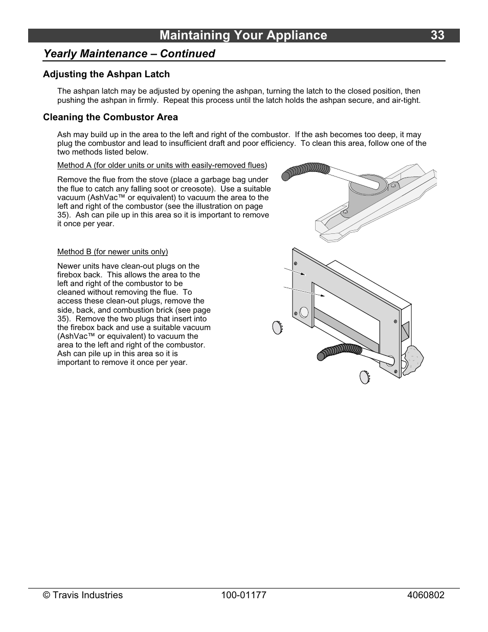 Maintaining your appliance 33, Yearly maintenance – continued | Lopi Stove User Manual | Page 33 / 40