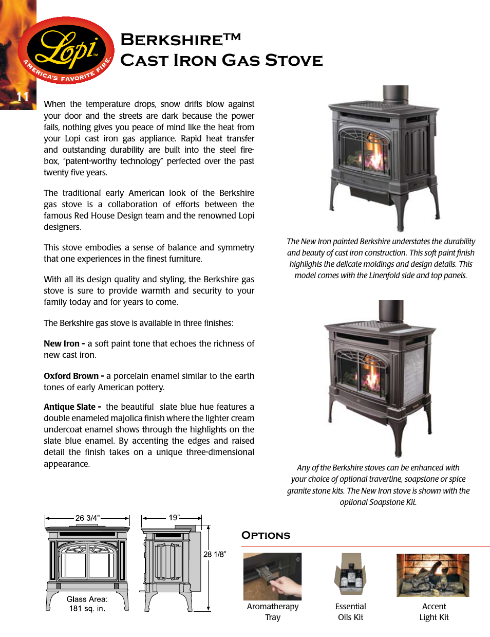 Berkshire™ cast iron gas stove, Options | Lopi Gas Stove And Fireplace User Manual | Page 12 / 28