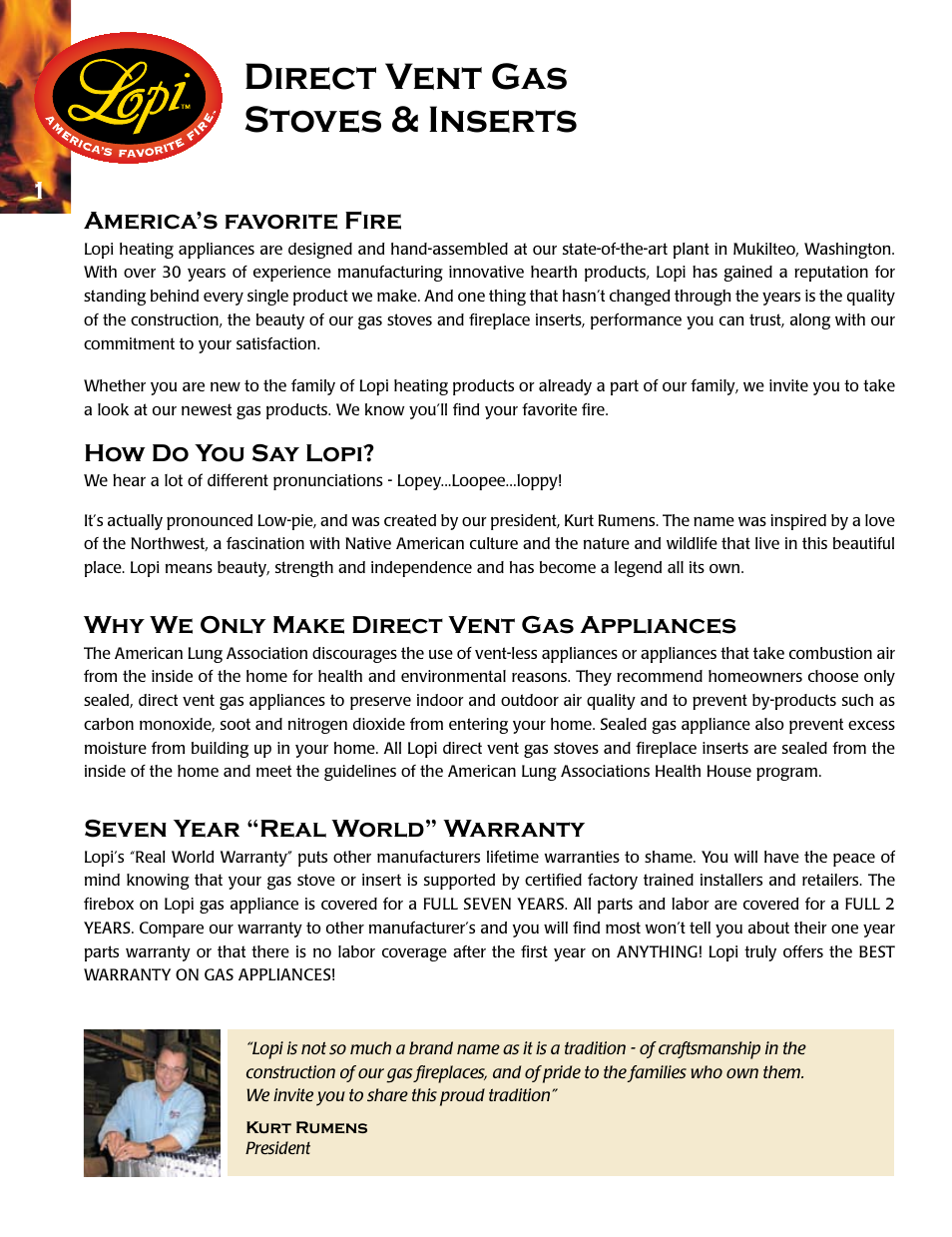 Direct vent gas stoves & inserts | Lopi Gas Stove And Fireplace User Manual | Page 2 / 28