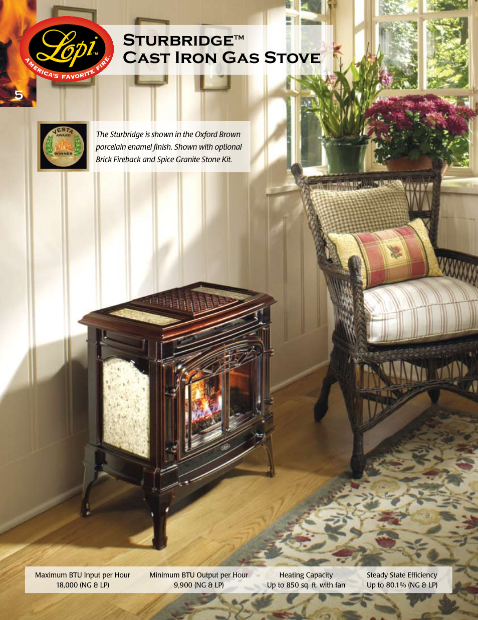 Sturbridge, Cast iron gas stove | Lopi Gas Stove And Fireplace User Manual | Page 6 / 28