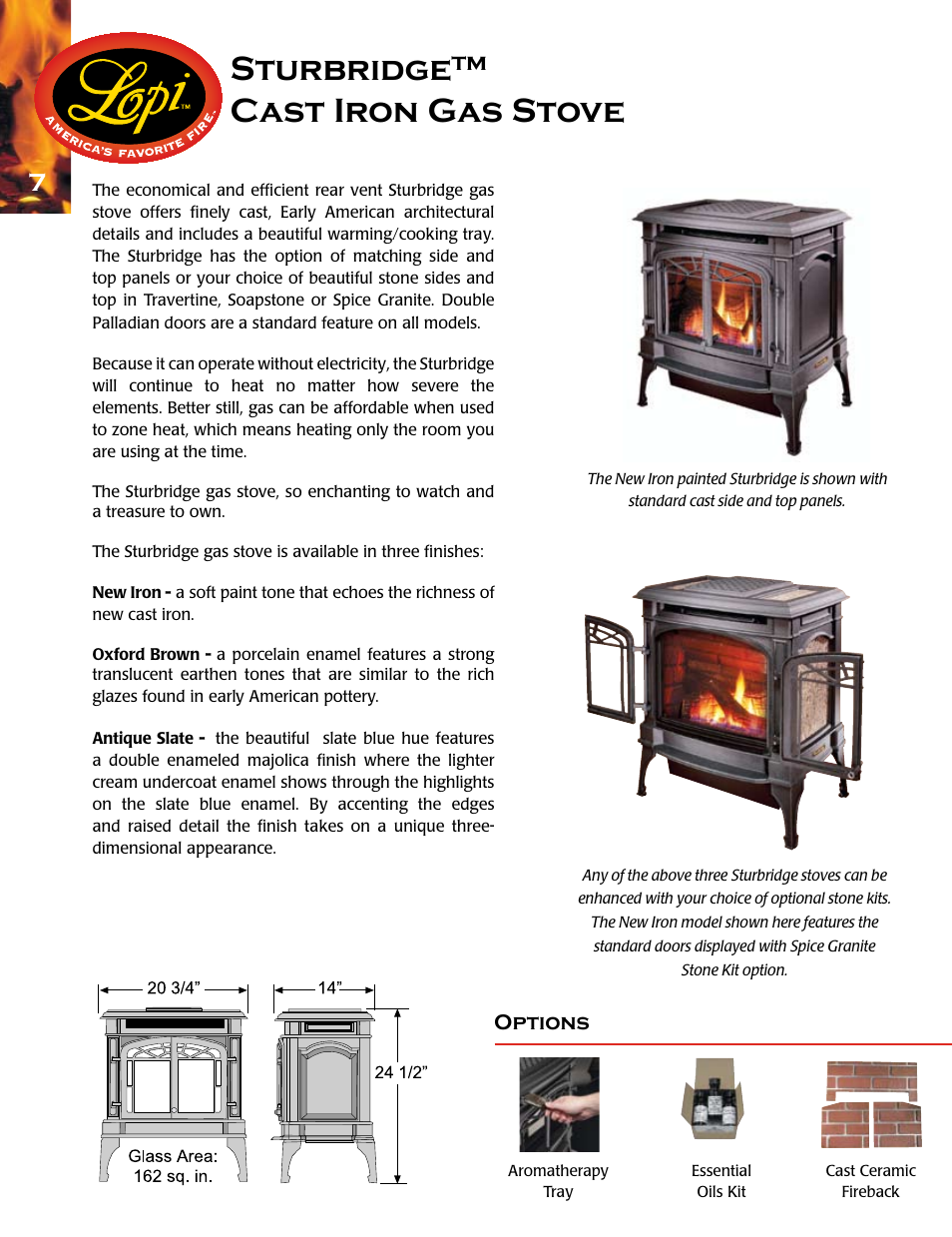 Sturbridge™ cast iron gas stove, Options | Lopi Gas Stove And Fireplace User Manual | Page 8 / 28