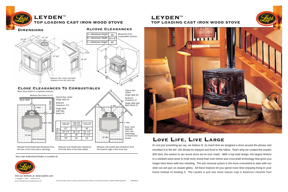 Lopi Leyden Top Loading Cast Iron Wood Stove User Manual | 4 pages