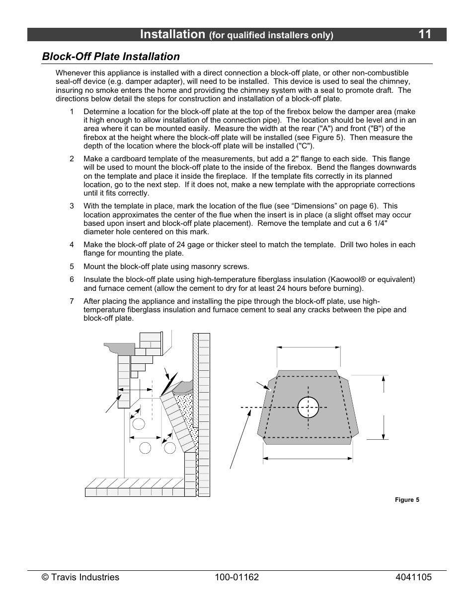 Installation, Block-off plate installation | Lopi Freedom Fireplace Insert User Manual | Page 11 / 34