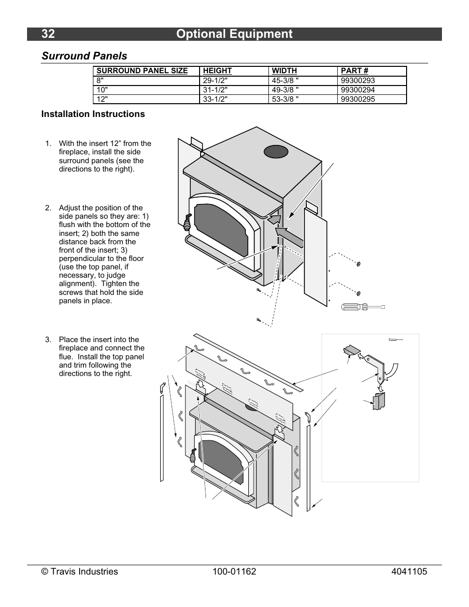 32 optional equipment, Surround panels, Installation instructions | Lopi Freedom Fireplace Insert User Manual | Page 32 / 34