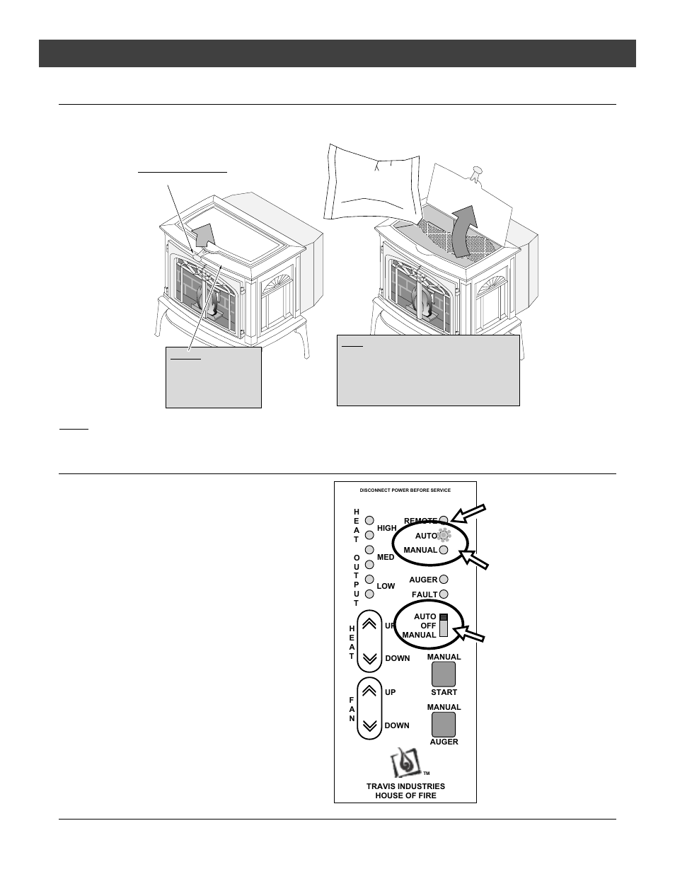 Operation, Loading pellets, The two modes of operation | Travis industries, Auto (requires a thermostat), Switching modes while in operation | Lopi Leyden Pellet Stove User Manual | Page 21 / 42