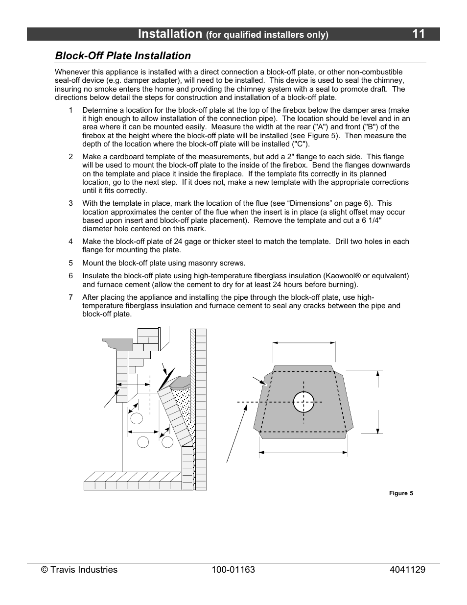 Installation, Block-off plate installation | Lopi Freedom Bay Fireplace Insert User Manual | Page 11 / 32