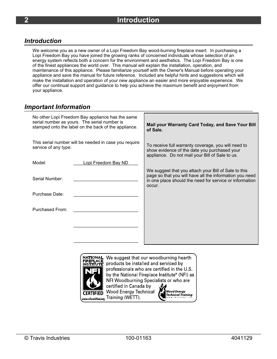 2introduction, Introduction, Important information | Lopi Freedom Bay Fireplace Insert User Manual | Page 2 / 32