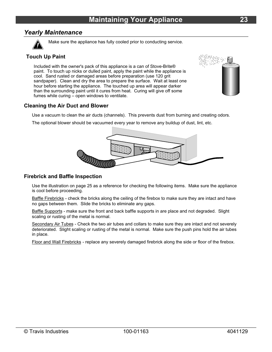Maintaining your appliance 23, Yearly maintenance | Lopi Freedom Bay Fireplace Insert User Manual | Page 23 / 32