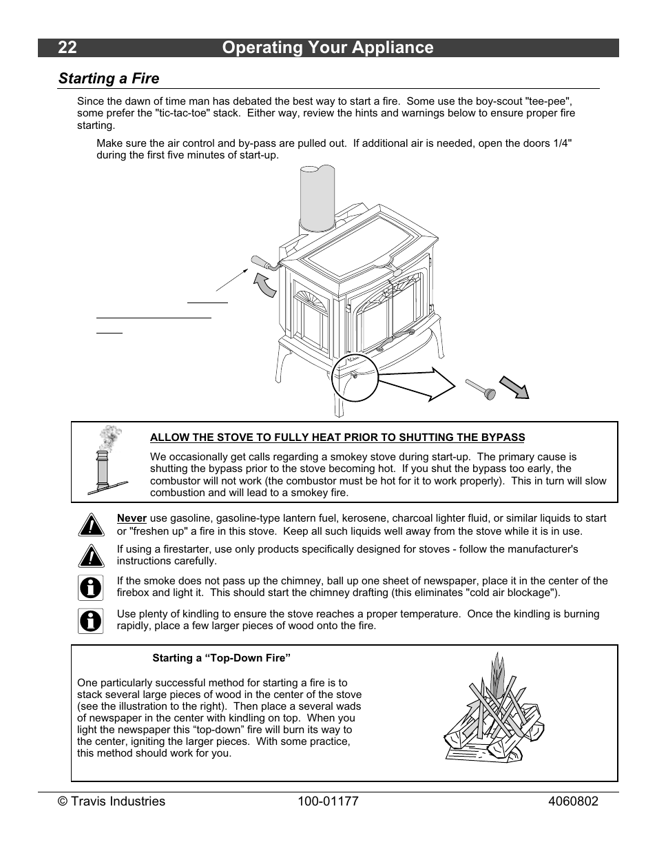 22 operating your appliance, Starting a fire | Lopi Leyden 028-S-75-2 User Manual | Page 22 / 40